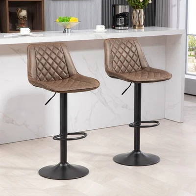 HOMCOM Adjustable Bar Stools Set of 2, Retro Swivel Kitchen Stool with Back, Footrest