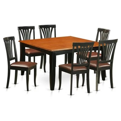 East West Furniture Parfait 7-piece Dining Set w/ Leather Chairs in Black/Cherry - Image 1 of 4