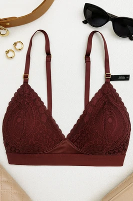 Aerie Women's Size 32C Burgundy Brown Demi Push Up Bra Lace Razer Back - Image 1 of 4