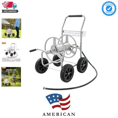 Carretel de mangueira resistente comporta 250 pés 5/8’’ mangueira com 4 rodas e cesta de armazenamento - Imagem 1 de 4