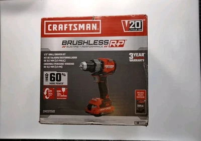 Kit de taladro atornillador Craftsman V20 sin escobillas RP 1/2 pulgada CMCD725D2 Foto 1 de 4