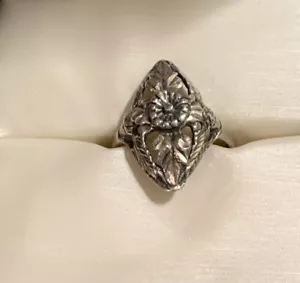 Vintage Sterling Silver Floral Ring Diamond Shape 7.75 925 - Picture 1 of 8