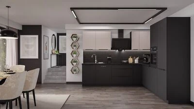 Winkelküche SIENA + ARONA 280x270 cm Küchenzeile Eckküche Küche Kaschmir Schwarz - Bild 1 von 4