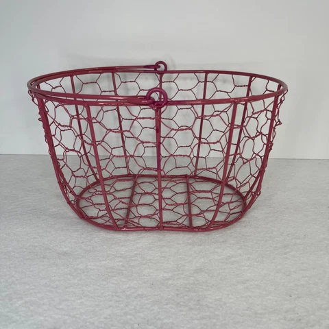 Metal Oval Basket 9" Chicken Wire Basket With Handle Deep Pink 6x6x9” Cover
