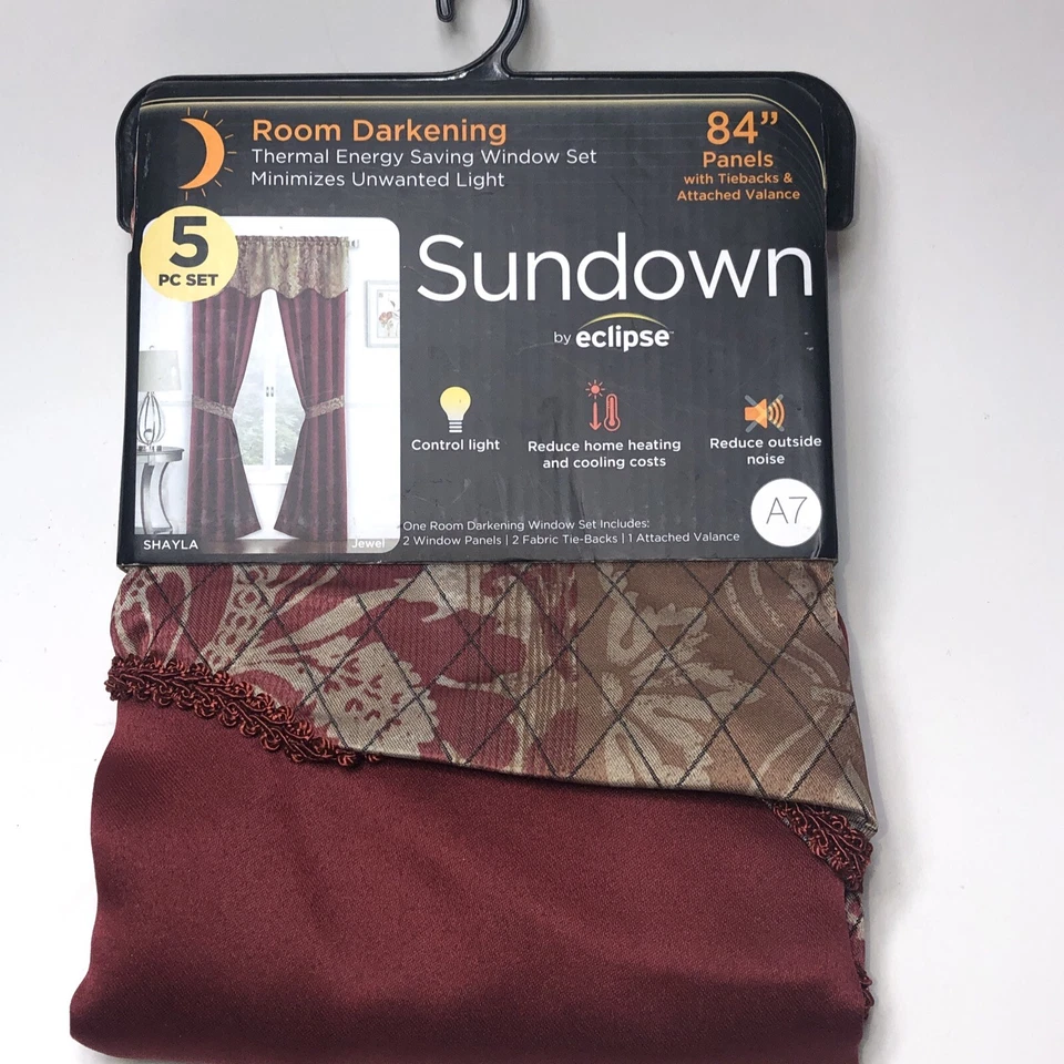 5 PC SET ) Sundown Eclipse Room Darkening Rod Pocket Panel Pair 52x84in SHAYLA - Image 1 of 4