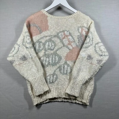 Свитер женский Lauren Hansen средний белый ручная вязка цветы абстрактная пастель - Изображение 1 из 4