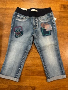Jessica Simpson Embroidered Elastic Waste Pull On Demin Capri Jeans(BLUE  6)NWT - Picture 1 of 4