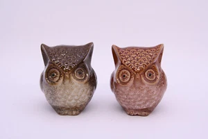 Pottery Owls - Set of 2 - Glazed in Rust and Brown - Decorative Accents AS IS - Picture 1 of 8
