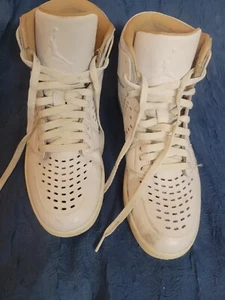 Nike Size 9.5 Air Jordan 1 Retro High White Vachetta Sneakers 845018142 - Picture 1 of 10