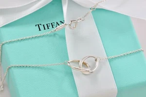 Tiffany & Co. Elsa Peretti Silver Double Loop Knot Pendant 16" Necklace - Picture 1 of 9
