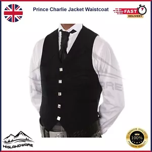 Prince Charlie Weste schwarz 5 Jacke Knopf Scotch Highland Bekleidung 100% Wolle - Bild 1 von 2