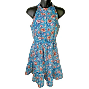 Anthropologie SUNDAY MI AMOR Halter Open Back Floral Mini Ruffle Dress Size Med - Picture 1 of 13