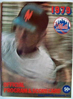 NY Mets Shea Stadium Program Scorecard 1979 unscored signed by Omar Moreno - Image 1 of 3