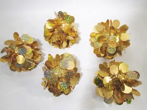 Set 5 Vintage Pailletten Perlen Gold Kugel Ornamente Hollywood Regency Midcentury - Bild 1 von 8
