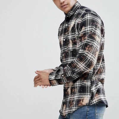 Jack & Jones Originals Flannel Shirt With Bleach Detail Mens Size XL Long Sleeve - Image 1 of 4
