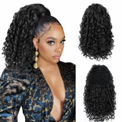 Синтетический шнурок для волос Afro Kinky Curly Ponytail Puff Afro Bun Updo 14 дюймов - Изображение 1 из 4