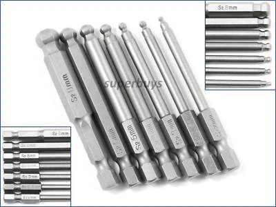 7pc M2 2.5 3 4 5 6 8 Metric Ball Head Tip Hex Shank Screwdriver Drill Bit Tool - Image 1 of 4