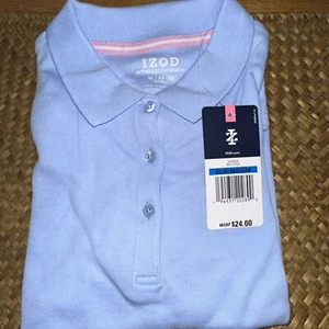 IZOD Girls School Uniform Shirt Short Sleeve Polo Light Blue Size xl/xg 16 - Picture 1 of 3