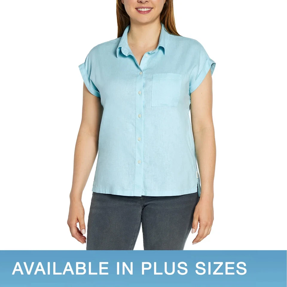 Orvis Women's Button-Up Short Sleeves Chest Pocket Blouse Small Blue