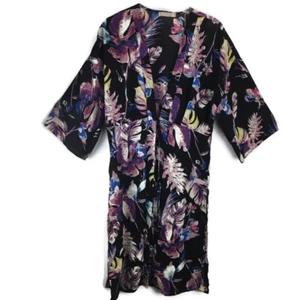 Active USA Kimono Staubmantel Damen M schwarz geblümt 3/4 Ärmel tropisch - Bild 1 von 11