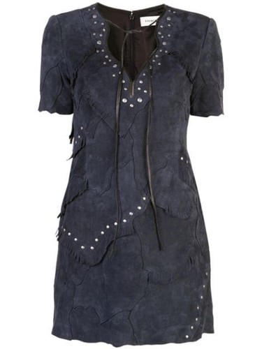 Abito corto COACH in camoscio patchwork con borchie colore blu