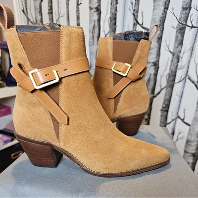 Botas de tornozelo Zadig & Voltaire marrom Tyler Cecilia fivela C salto camurça nova na caixa UE 39 - Imagem 1 de 4