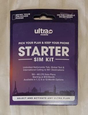 Ultra Mobile Starter SIM-iPhone & Android Unlocked 5G/4G LTE Nationwide Talk/Txt - Image 1 of 2
