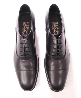 $895 FERRAGAMO - "RAIN LUX" Black Leather Oxfords - 10 D - Image 1 of 4