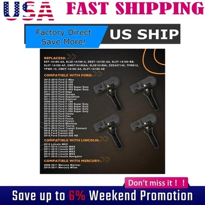 Tpms para Ford E-250 E-150 DE8T1A150AA DE8T-1A180-AA 4 PIEZAS DE8T1A180AA Foto 1 de 4