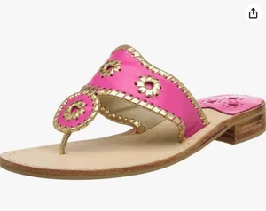 Jack Rogers 1960 sandalo donna Nantucket rosa e oro elegante in pelle taglia 7 - Foto 1 di 13