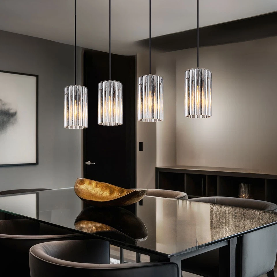 Lampada LED A Sospensione Luce Vetro Argento Sala Pranzo 4-Flammig Plafoniera - Immagine 1 di 4