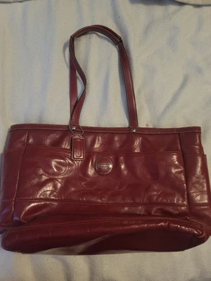 Coach F17940 Signature Fuchsia Pink XL Shoulder Diaper Bag Tote Patent Leather - Image 1 of 4