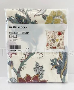 Ikea NASSELKLOCKA Pillow Cushion Cover 20" x 20" Velvet Cotton Off-White Floral - Picture 1 of 7