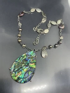 Chico's SilverTone Mother of Pearl Shell Freshwater/Coin Pearls Collar Necklace - Picture 1 of 6