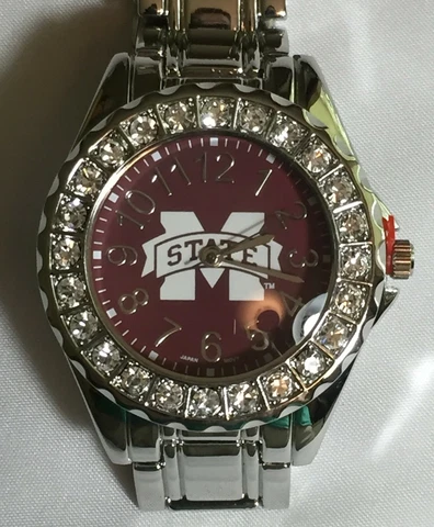 Mississippi State Bulldogs Ladies Watch, Bracelet, Metal, Crystal,Free Battery Cover