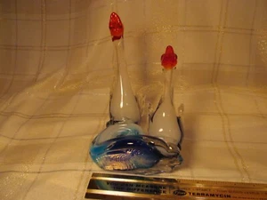 VINTAGE MURRANO GLAS MUNDGEBLASEN GLAS ENTEN GÄNSE B-BLAU WEISS TÜRKIS WUNDERSCHÖN - Bild 1 von 17