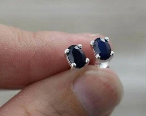 Tachón solitario vintage de zafiro azul ovalado simulado de 1,5 quilates plata 925 - Imagen 1 de 5