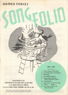 Armed Forces Song Folio July 1952 Piano Voice Guitar Ukulele Male Quartet Padam - Image 1 of 4