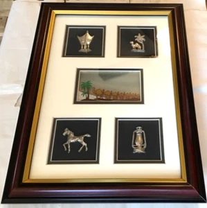Handmade "Moving" Sand Desert Marching Camels Framed Picture Metal Horse Lantern - Picture 1 of 16