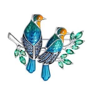 Brosche Silber Anstecknadel Vogel 925 mit bunter Emaille Zirkonia Steine - Picture 1 of 2