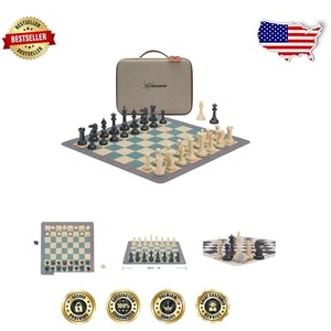 Tournament Travel Chess Set - 18''x18'' Foldable Silicone with Weighted Pieces - Foto 1 di 12
