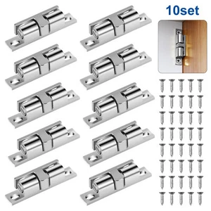 10pcs Cabinet Door Double Roller Catch Silver Cupboard Closet Latch - Picture 1 of 7