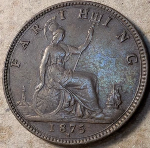 Great Britain farthing 1875 H - Picture 1 of 2