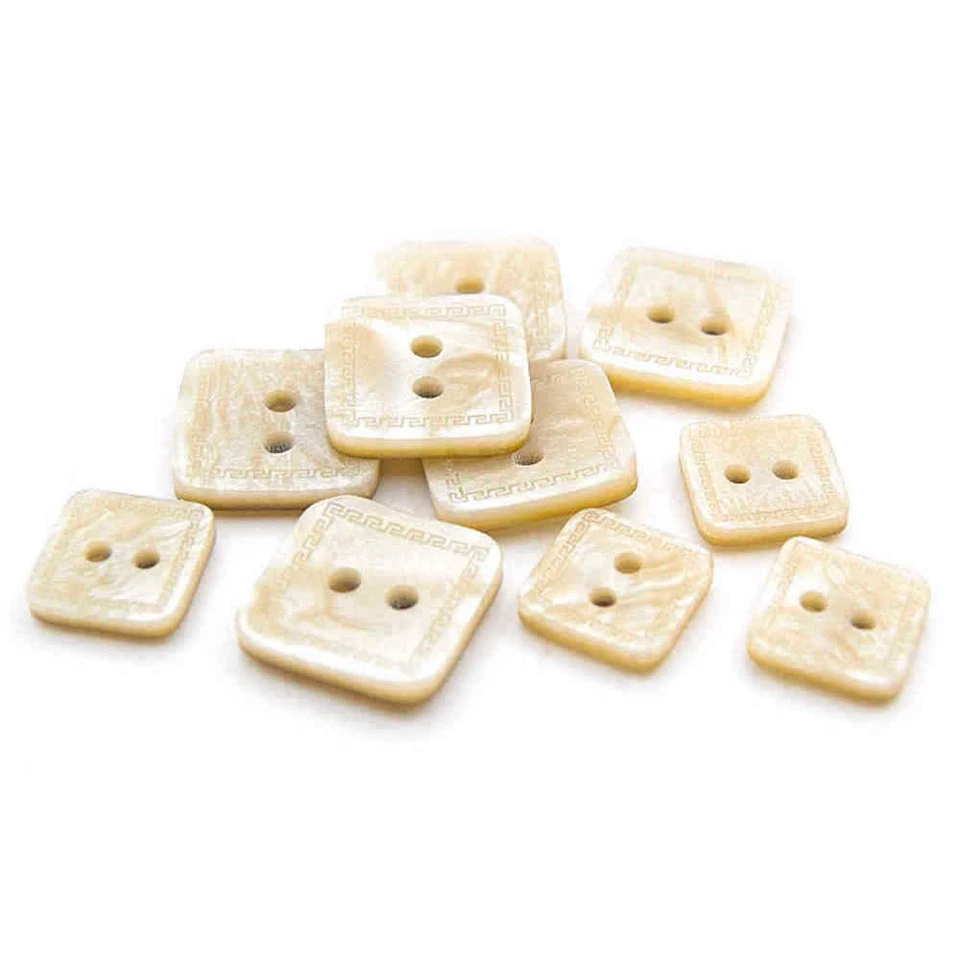 BEIGE ATHENIAN ANCIENT GREEK THEMED SQUARE BUTTONS PEARLESCENT 15mm - Image 1 of 1