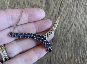 New 10K Genuine Diamond & Sapphire V Necklace - Picture 1 of 6