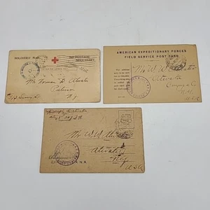 3 Soldiers' Mail Postcards 1918 American Expeditionary Forces Field Service WWI - Picture 1 of 9