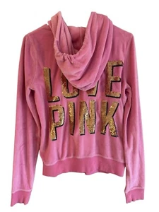 RARE VICTORIA'S SECRET PINK Bubblegum SWEATSHIRT HOODIE  LOVE PINK GOLD Medium - Picture 1 of 14