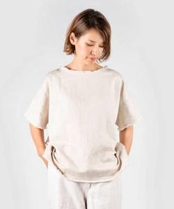 NWT 45R 45RPM Frayed Hem Boxy Cotton Linen Oversized Short Sleeve T Shirt Top OS - Picture 1 of 13