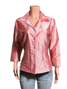 pink button down indie v-neck 3/4 sleeves top 14/L - Picture 1 of 7