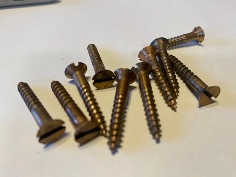 TEN #10 x 1-1/4" Vintage Reclaimed Copper Finish Flat Head Slot Wood Screws Cover